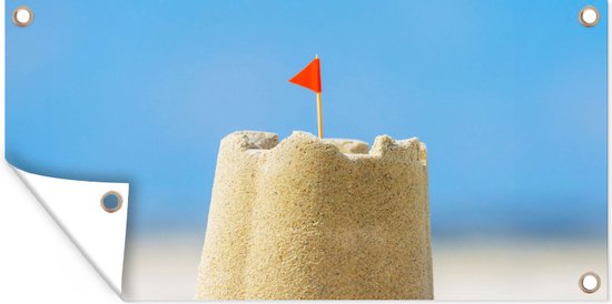 Affiche de Jardin - Plage - Zandkasteel - Coquillages - Drapeau - Été - 60x30 cm - Décoration murale Extérieure - Toile de Jardin - Décoration de jardin - Jardin