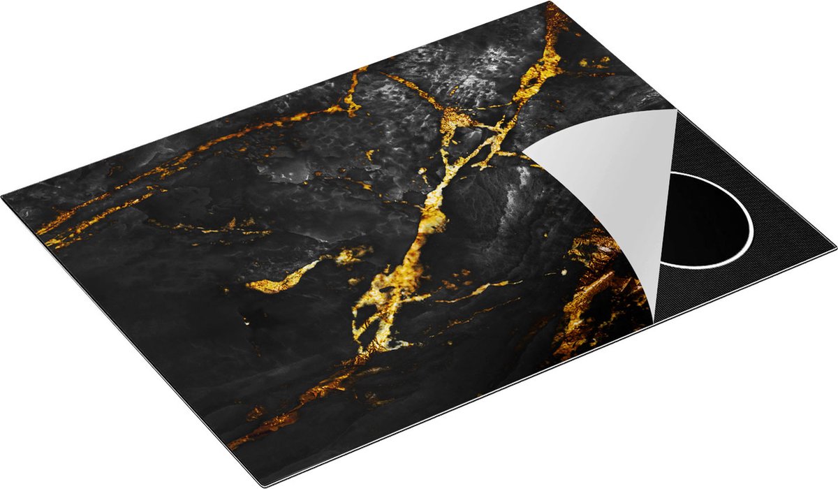 Chefcare Inductie Beschermer Abstracte Kunst - Natuurlijke Marmer met Gouden Tinten - 70x55 cm - Afdekplaat Inductie - Kookplaat Beschermer - Inductie Mat