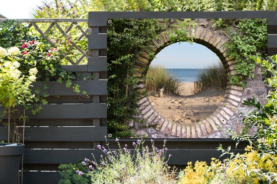 Affiche de jardin - Vue - Dunes - Été - Plage - Peinture de jardin - 120x90 cm - Jardin - Décoration de clôture - Toile de jardin
