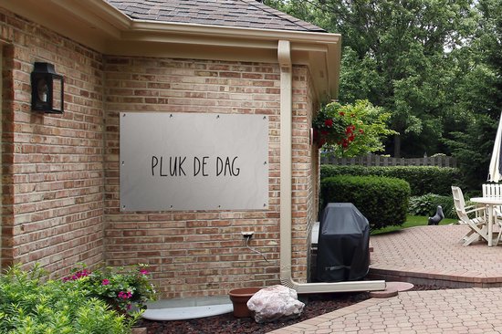 Poster de jardin Texte - Décoration de jardin - Taupe - Couleur sable - Citations - Carpe Diem - Saisir le jour - 120x80 cm - Toile de clôture - Toile de jardin