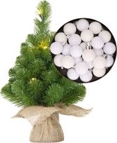 Mini sapin de Noël/sapin artificiel avec éclairage 45 cm et boules de Noël incluses blanc - Décorations de Noël
