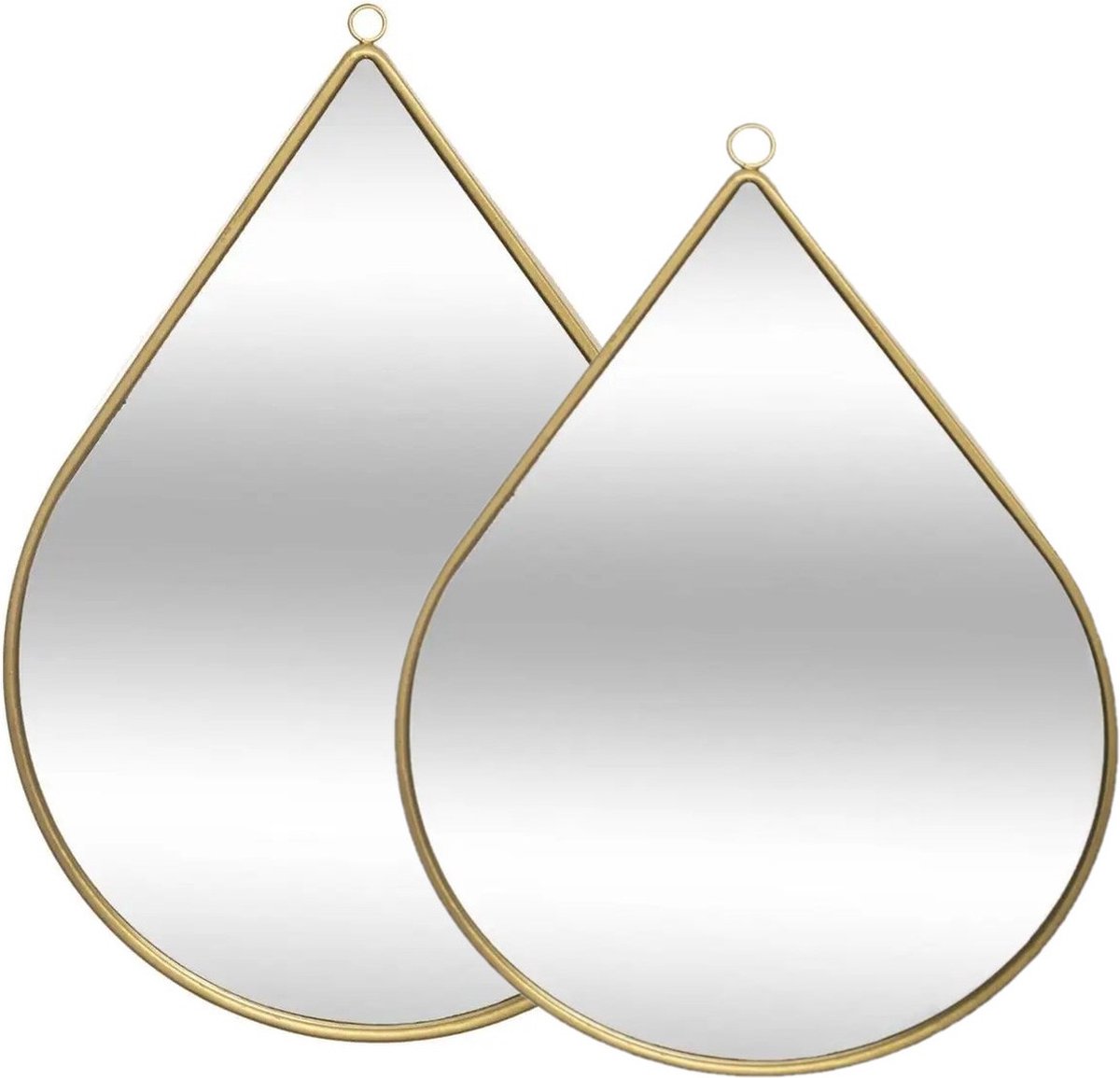 Atmosphera Set van 2x spiegels/wandspiegels druppel metaal goud - Woondecoratie/accessoires Goudkleurig