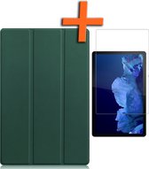 Hoes Geschikt voor Lenovo Tab P11 Plus Hoes Tri-fold Tablet Hoesje Case Met Screenprotector - Hoesje Geschikt voor Lenovo Tab P11 Plus Hoesje Hardcover Bookcase - Donkergroen