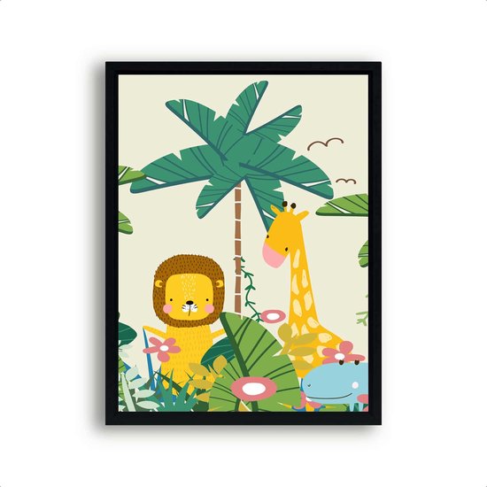 Poster Vintage jungle leeuw giraf krokodil midden - Vintage jungle / kinderkamer / safari dieren / Jungle / Safari / Dieren Poster / Babykamer - Kinderposter 70x50cm