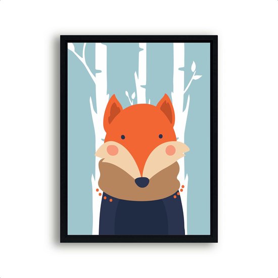 Poster Vos met trui in het bos / Bos / 80x60cm
