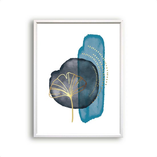 Poster Kunst Gouden Lijn Lotus Waterverf Blauw - Abstract / Kunst Poster -Muurdecoratie