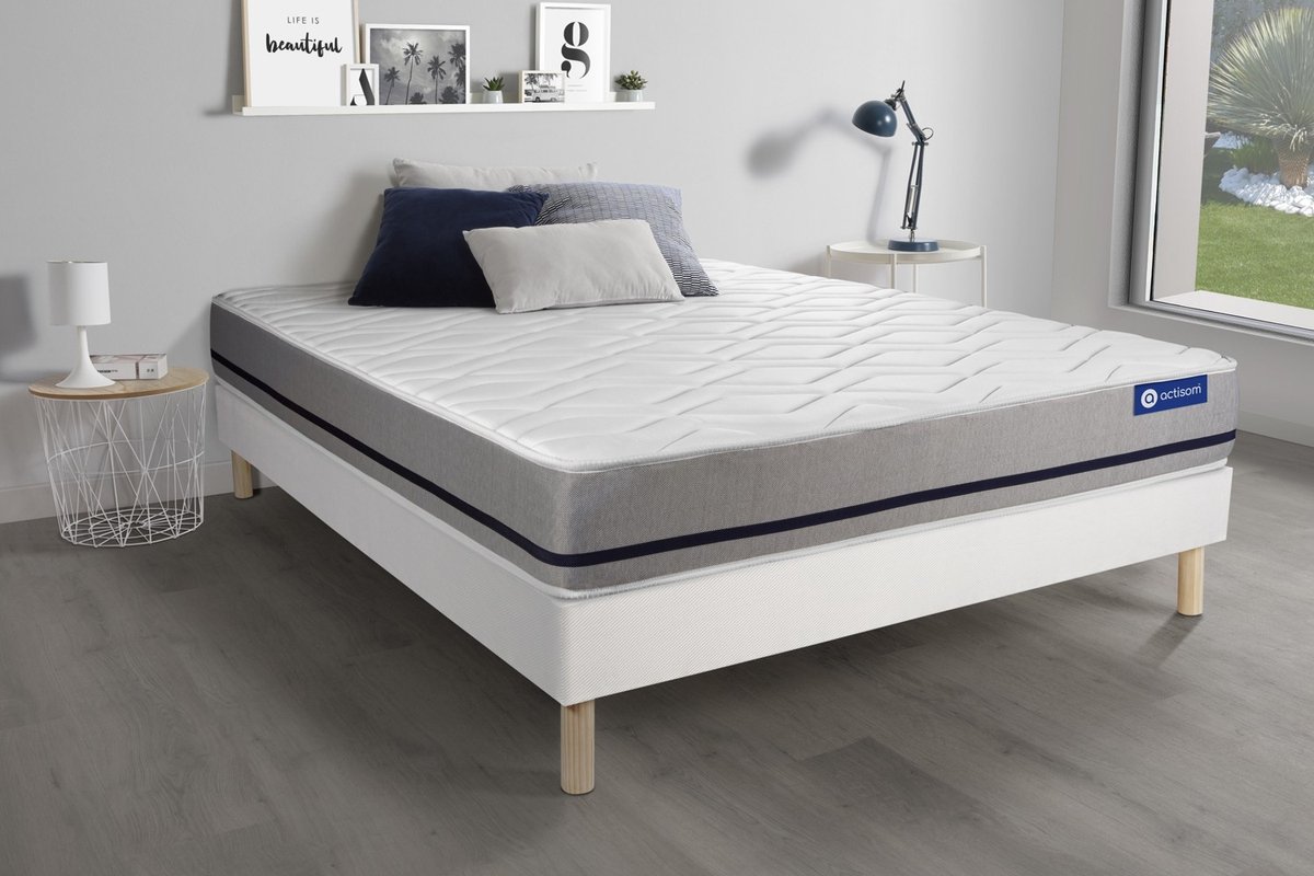 Complete boxspring met matras tweepersoons- Actisom Actilatex soft wit - Latex en traagschuim - 120 x 210 cm