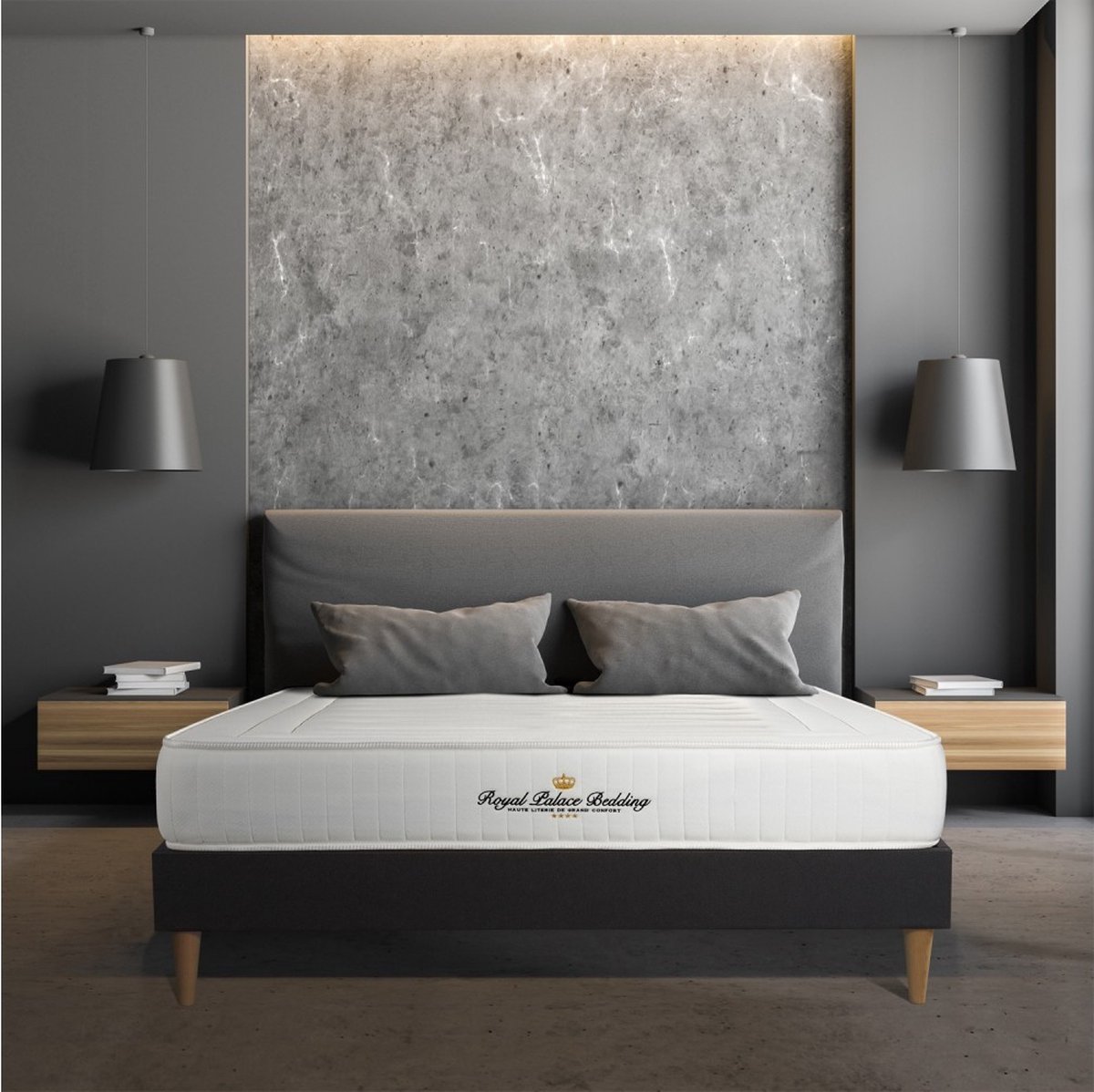 Complete boxspring met matras tweepersoons- Royal Palace Bedding Nottingham zwart - Traagschuim - 120 x 195 cm