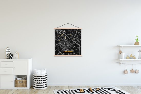 Porte-affiche avec affiche - Affiche scolaire - Carte - Carte - Saint-Priest - France - Plan de la ville - 60x60 cm - lattes vierges