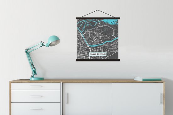 Porte-affiche avec affiche - Affiche scolaire - Vaulx-en-Velin - France - Plan de la ville - Carte - Plan d'étage - 60x60 cm - Lattes noires