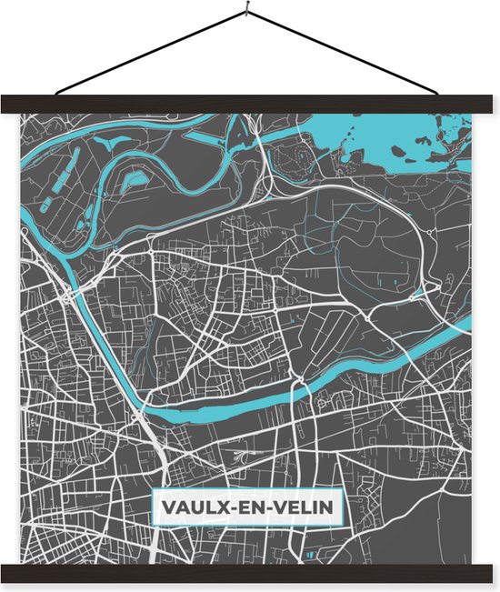 Porte-affiche avec affiche - Affiche scolaire - Vaulx-en-Velin - France - Plan de la ville - Carte - Plan d'étage - 60x60 cm - Lattes noires
