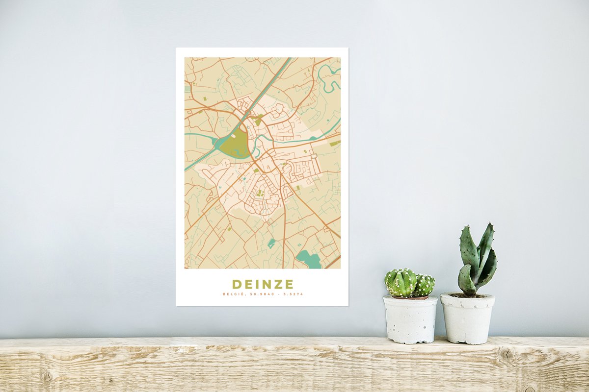 Poster Kaart - Deinze - Plattegrond - Vintage - Stadskaart - 20x30 cm ...
