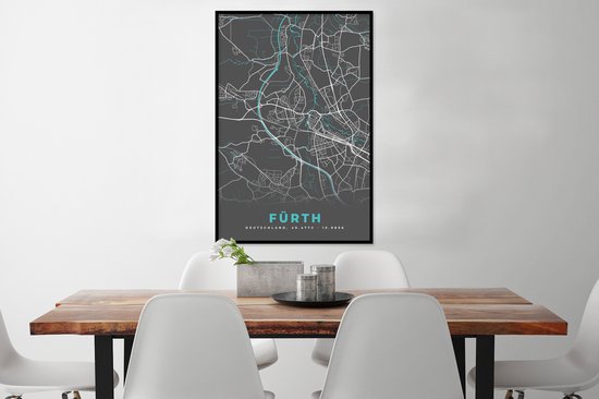 Cadre photo avec affiche - Plan de la ville - Carte - Fürth - Blauw - Allemagne - Carte - 80x120 cm - Cadre pour affiche