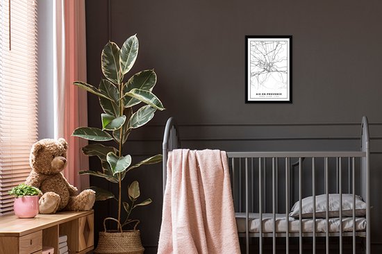 Cadre photo avec Poster Zwart Wit- Plan de la ville - Aix-en- Provence - France - Carte - Carte - Zwart et blanc - 20x30 cm - Cadre pour poster