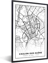 Fotolijst incl. Poster Zwart Wit- Stadskaart - Frankrijk - Chalon-sur-Saône - Kaart - Plattegrond - Zwart wit - 40x60 cm - Posterlijst