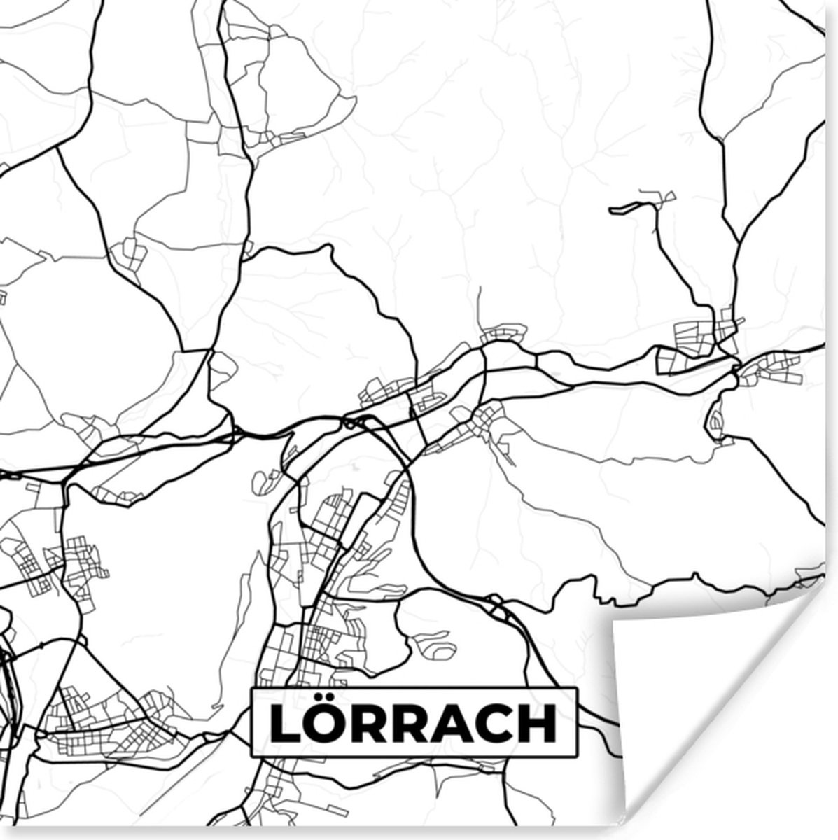 Poster Plattegrond - Kaart - Lörrach - Stadskaart - 100x100 cm XXL