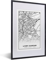 Fotolijst incl. Poster Zwart Wit- Livry-Gargan - Stadskaart - Frankrijk - Kaart - Plattegrond - Zwart wit - 40x60 cm - Posterlijst