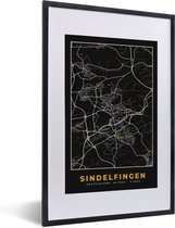 Fotolijst incl. Poster - Duitsland – Black and Gold – Sindelfingen – Stadskaart – Kaart – Plattegrond - 40x60 cm - Posterlijst