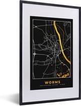 Fotolijst incl. Poster - Black and Gold – Stadskaart – Worms – Duitsland – Plattegrond – Kaart - 40x60 cm - Posterlijst