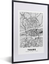 Fotolijst incl. Poster - Frankrijk - Plattegrond - Kaart - Tours - Stadskaart - 40x60 cm - Posterlijst