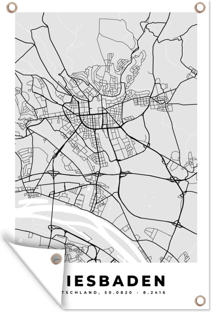 Tuindecoratie Wiesbaden - Kaart - Stadskaart - Duitsland - Plattegrond - 40x60 cm - Tuinposter - Tuindoek
