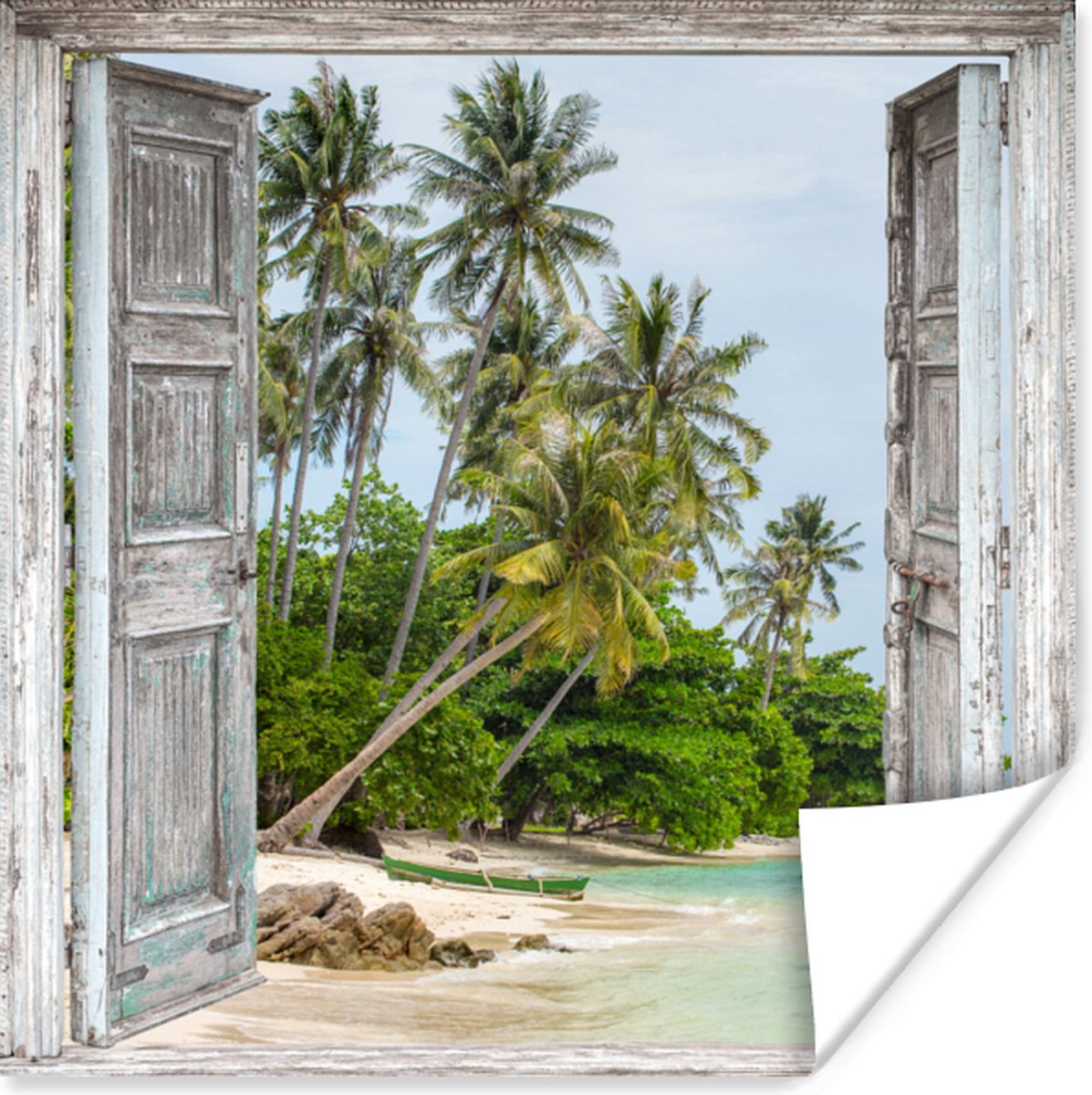 Poster Tropisch - Palmboom - Doorkijk - Zee - 75x75 cm