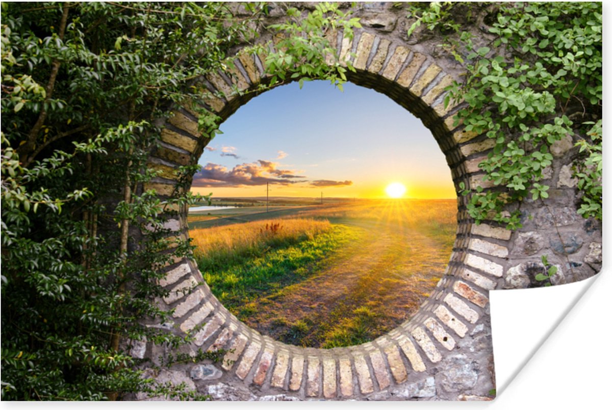 Poster Platteland - Doorkijk - Zon - 90x60 cm