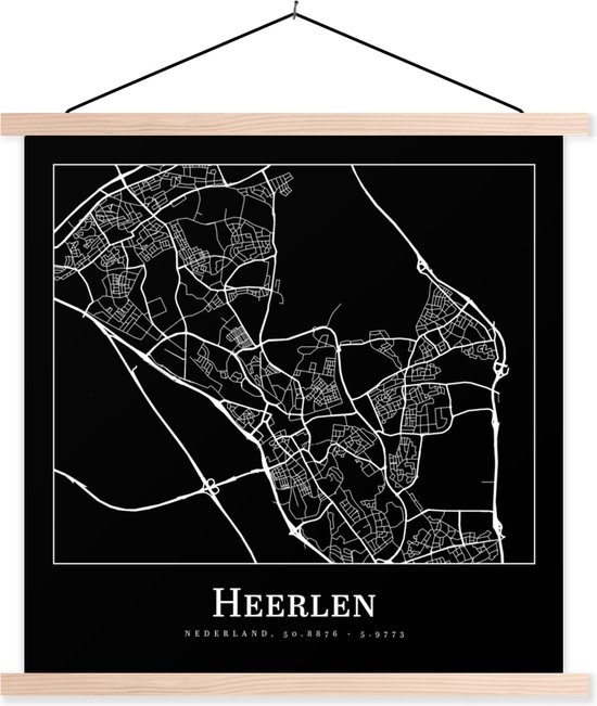 Porte-affiche avec affiche - Affiche scolaire - Plan de la ville - Heerlen - Carte - Plan d'étage - 40x40 cm - lattes vierges