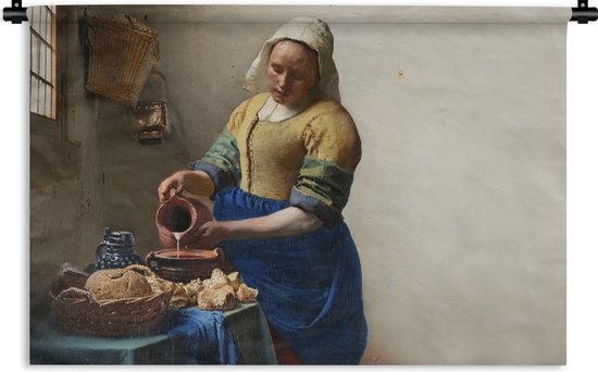 Wandkleed - Wanddoek - Het melkmeisje - Kunst - Oude meesters - Vermeer - 180x120 cm - Wandtapijt