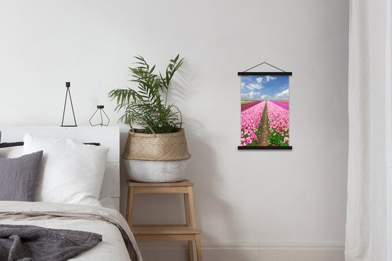 Porte-affiche avec affiche - Affiche scolaire - Tulipes - Soleil - Printemps - 40x60 cm - Lattes noires