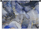 Wandkleed - Wanddoek - Marmer - Goud - Abstract - Blauw - 120x90 cm - Wandtapijt