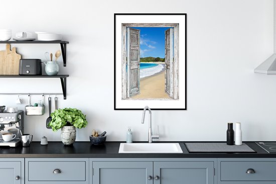 Fotolijst incl. Poster - Zee - Tropical - Doorkijk - Strand - 60x80 cm - Posterlijst
