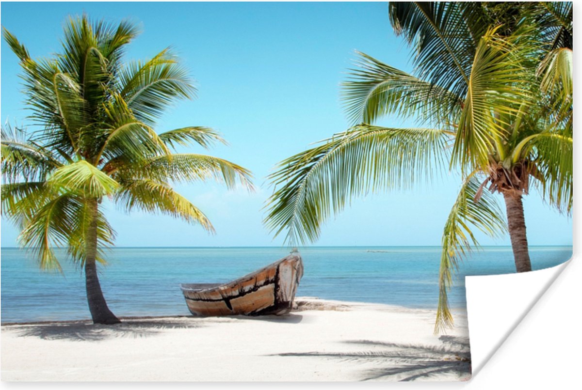 Poster Palmboom - Boot - Strand - 120x80 cm