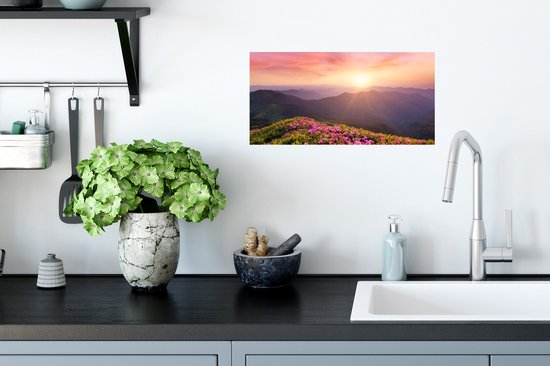 Poster Fleurs - Berg - Coucher de soleil - Paysage - 40x20 cm