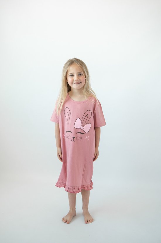 Fun2wear - kinder - meisjes- bigshirt / nachthemd - Happy Bunny - rose