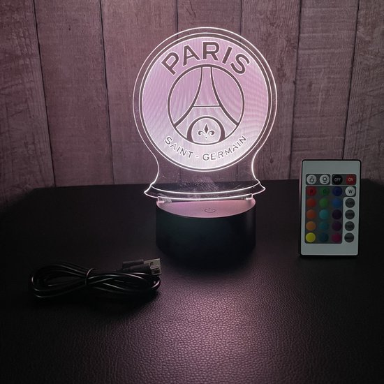 Klarigo®️ Nachtlamp – 3D LED Lamp Illusie – 16 Kleuren – Bureaulamp – Paris Saint Germain - PSG - Voetbal – Nachtlampje Kinderen – Creative lamp - Afstandsbediening