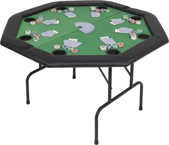 Afbeelding van het spel VidaLife Pokertafel voor 8 spelers achthoekig 2-voudig inklapbaar groen