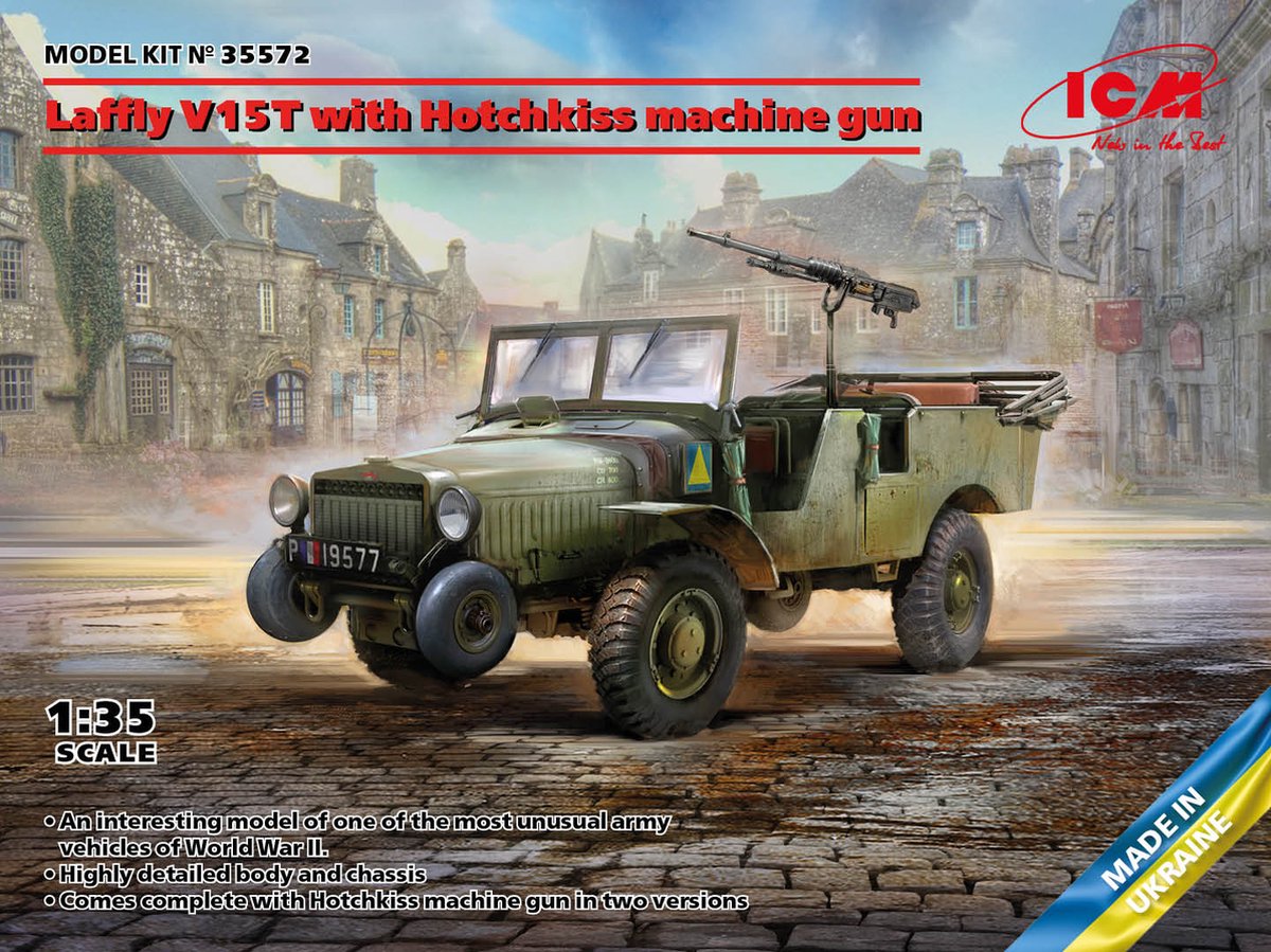 ICM Modelbouwpakket Militaire voertuigen - 35572 Laffly V15T with Hotchkiss machine gun Plastic - 1:35 - Modelbouw