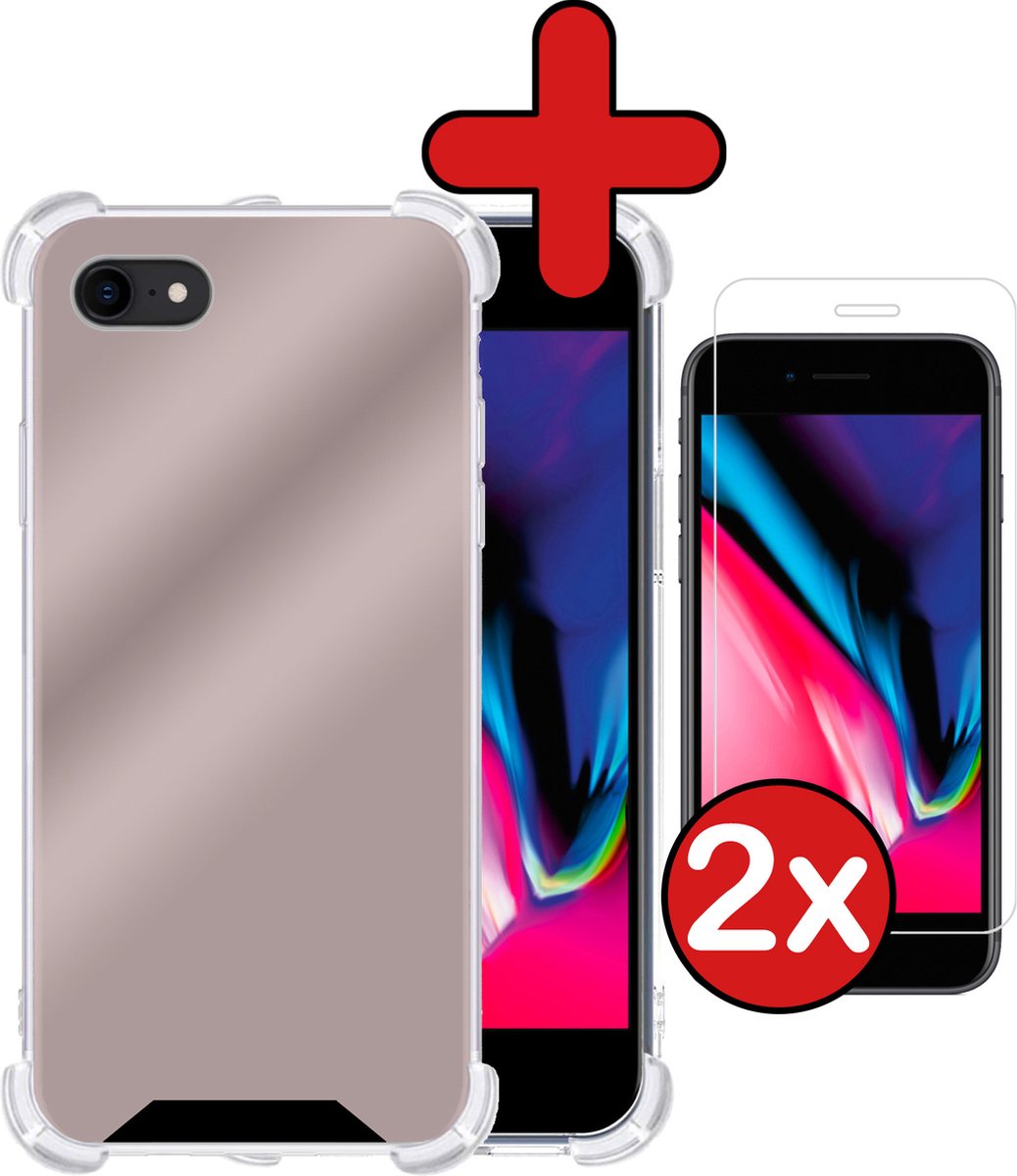 Hoesje - Met Screenprotector - 2 Stuks - Geschikt voor Apple iPhone SE (2022) - Sterk & Shockproof - Back Cover - Siliconen Case - Telefoon Hoes - Shock Proof - Telefoonhoes - Rosé goud