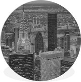 WallCircle - Wandcirkel ⌀ 30 - Appartement - New York - Zwart - Wit - Ronde schilderijen woonkamer - Wandbord rond - Muurdecoratie cirkel - Kamer decoratie binnen - Wanddecoratie muurcirkel - Woonaccessoires