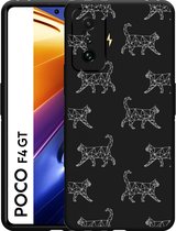 Xiaomi Poco F4 GT Hoesje Zwart Geometric Cats - Designed by Cazy