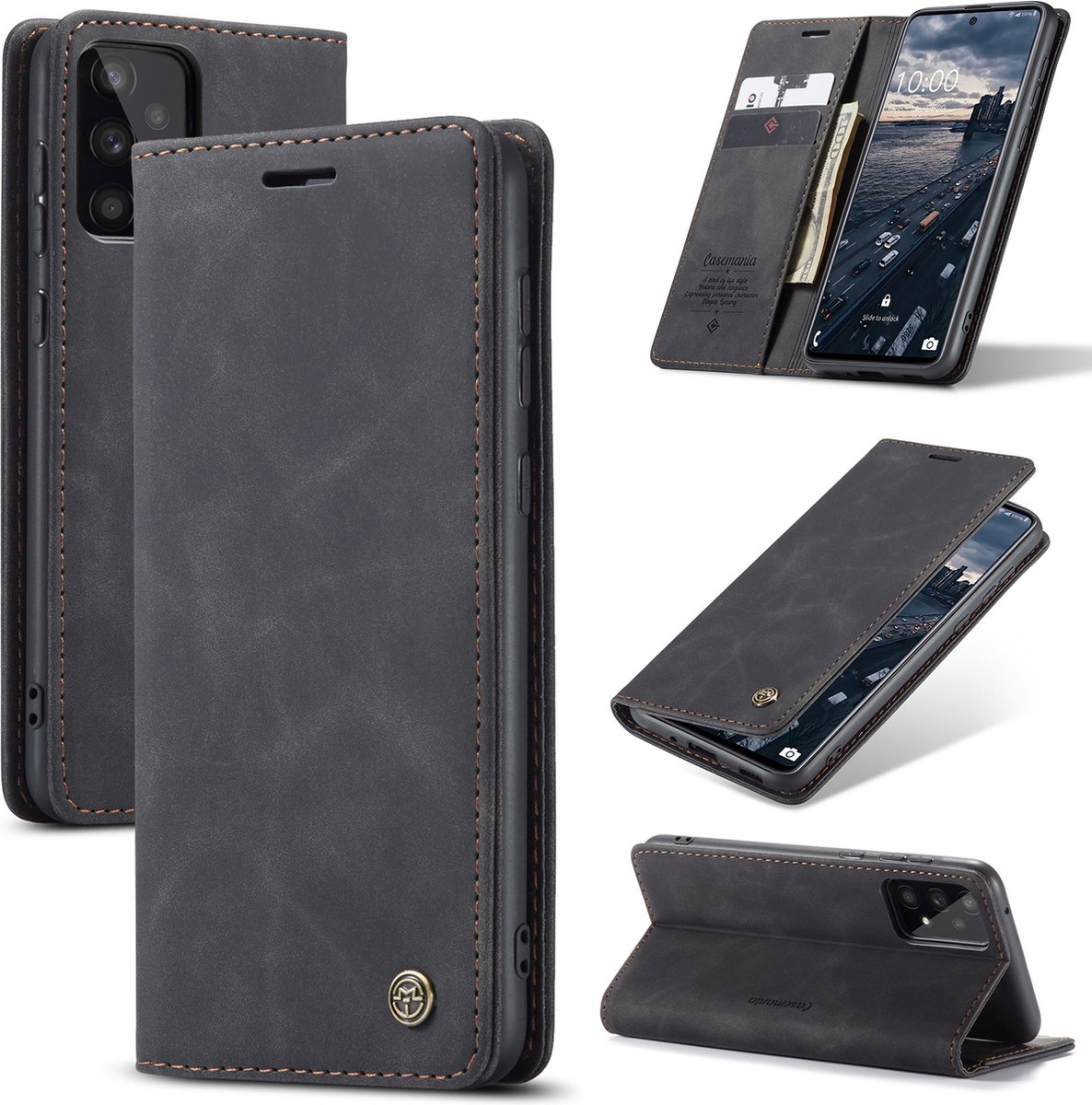 Casemania Hoesje Geschikt voor Samsung Galaxy M23 Charcoal Gray - Dunne Portemonnee Book Case - Slim Wallet Case met Pasjeshouder