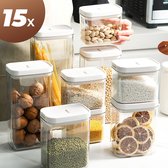 NEW2075® Voorraadpotten set van 15 – Vershoudbakjes – Plastic  bakjes – Snoeppot – Stapelbaar – BPA vrij – Lekvrije voorraadbussen – Beschuitbus