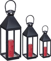 Relaxdays de 3 lanternes - vent léger - métal - verre - lanterne bougie - moderne - noir
