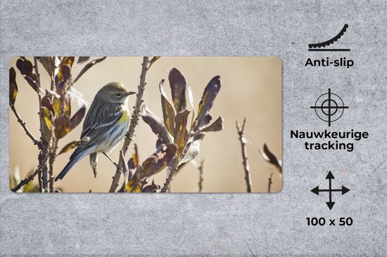 Muismat XXL 100x50 cm - Bureau onderlegger - Bureau mat Vogel tussen een tak met bladeren - Bureaumat - Gaming mousepad xl - Bureaulegger groot - Computer deskmat