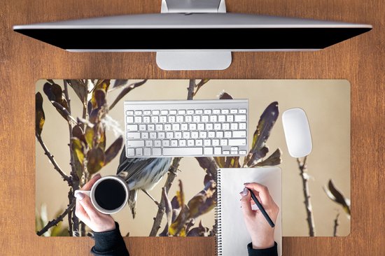 Muismat XXL 100x50 cm - Bureau onderlegger - Bureau mat Vogel tussen een tak met bladeren - Bureaumat - Gaming mousepad xl - Bureaulegger groot - Computer deskmat