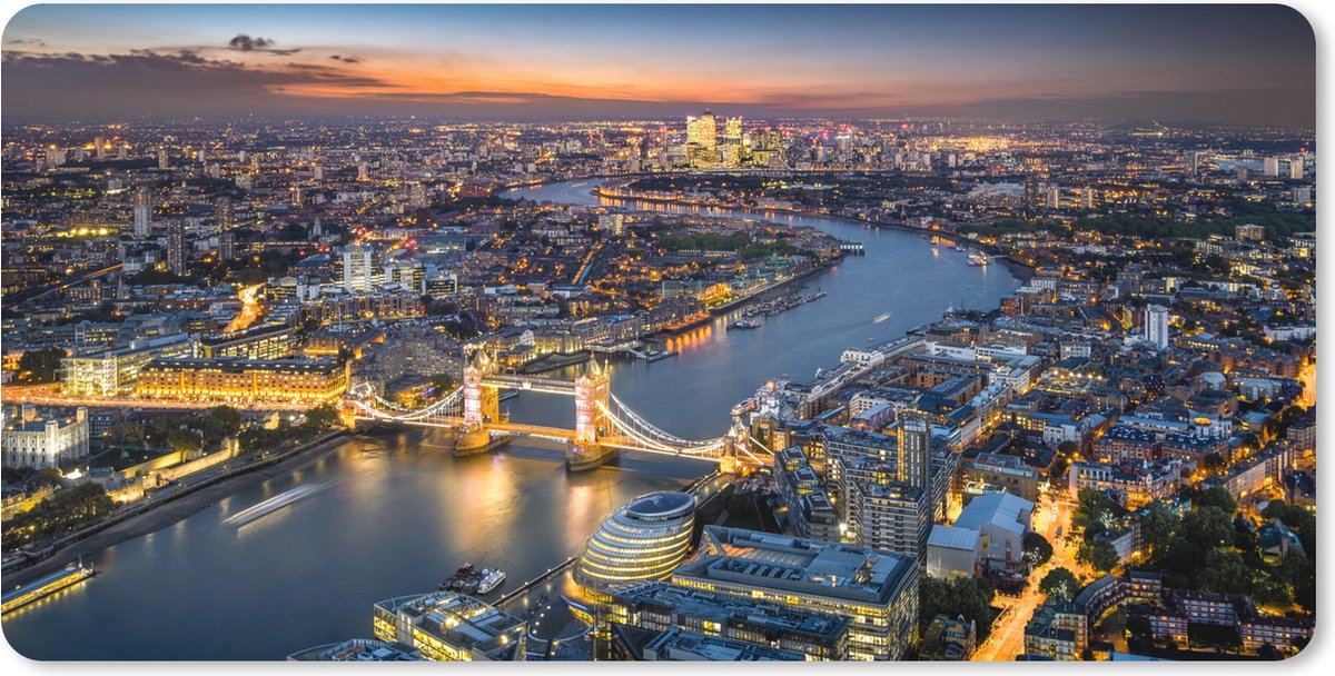 Muismat XXL 120x60 cm - Bureau onderlegger - Bureau mat Zonsopkomst - Londen - Skyline - Bureaumat - Gaming mousepad xl - Bureaulegger groot - Computer deskmat