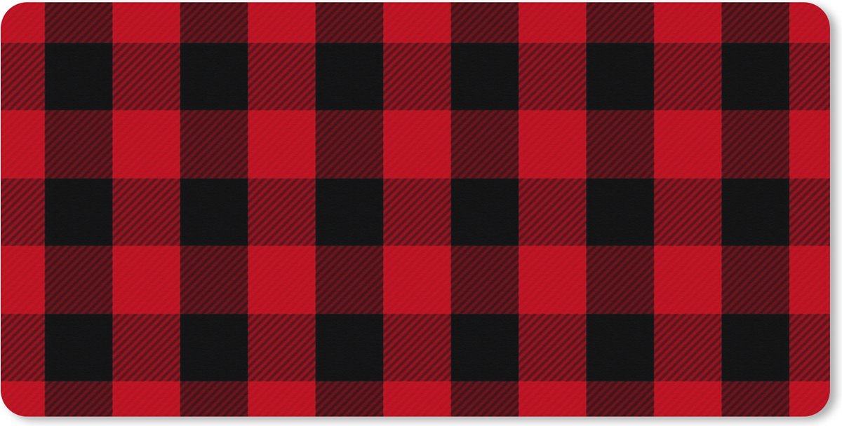 Muismat XXL 80x40 cm - Bureau onderlegger - Bureau mat Plaid - Rood - Zwart - Patroon - Bureaumat - Gaming mousepad xl - Bureaulegger groot - Computer deskmat