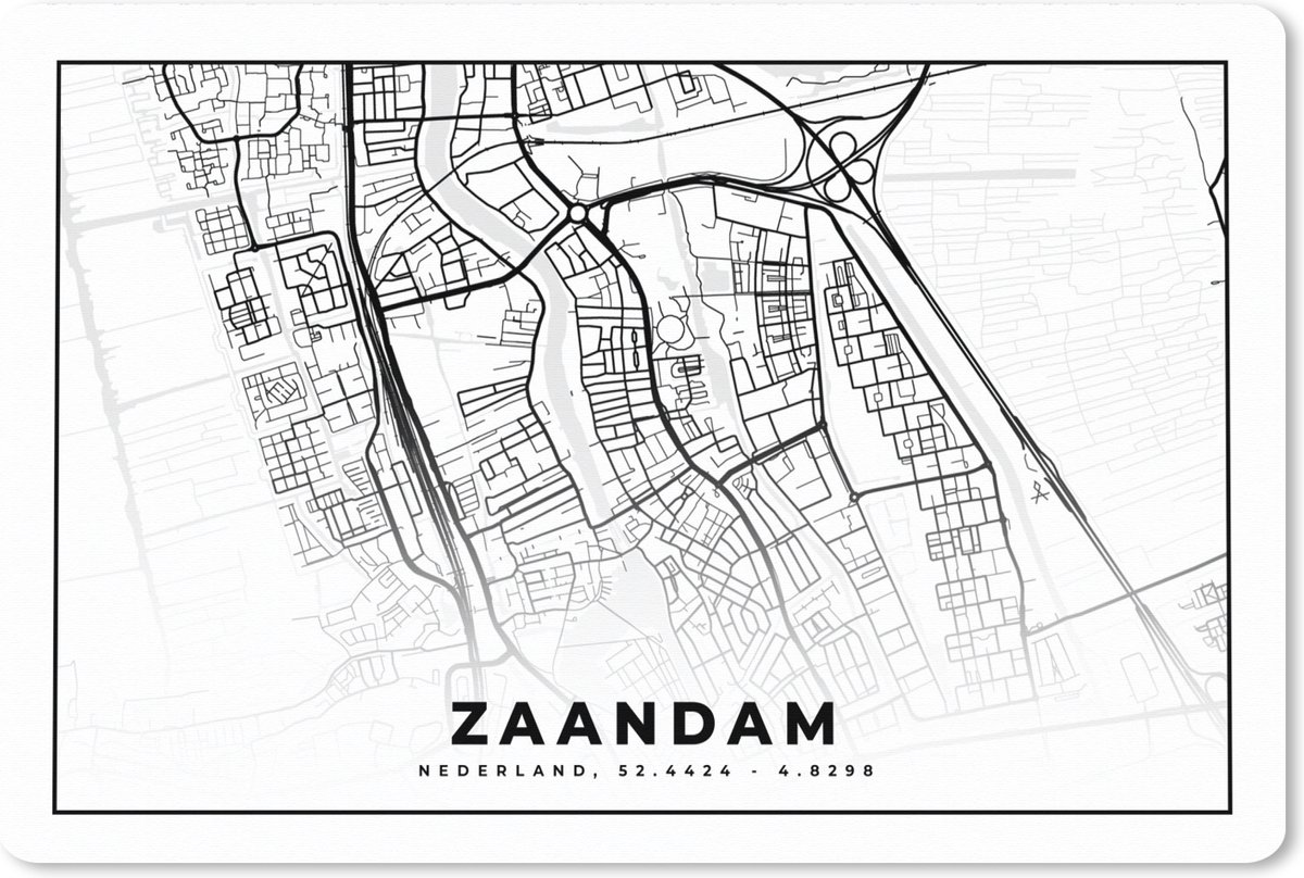 Muismat XXL 90x60 cm - Bureau onderlegger - Bureau mat Stadskaart - Zaandam - Nederland - Bureaumat - Gaming mousepad xl - Bureaulegger groot - Computer deskmat