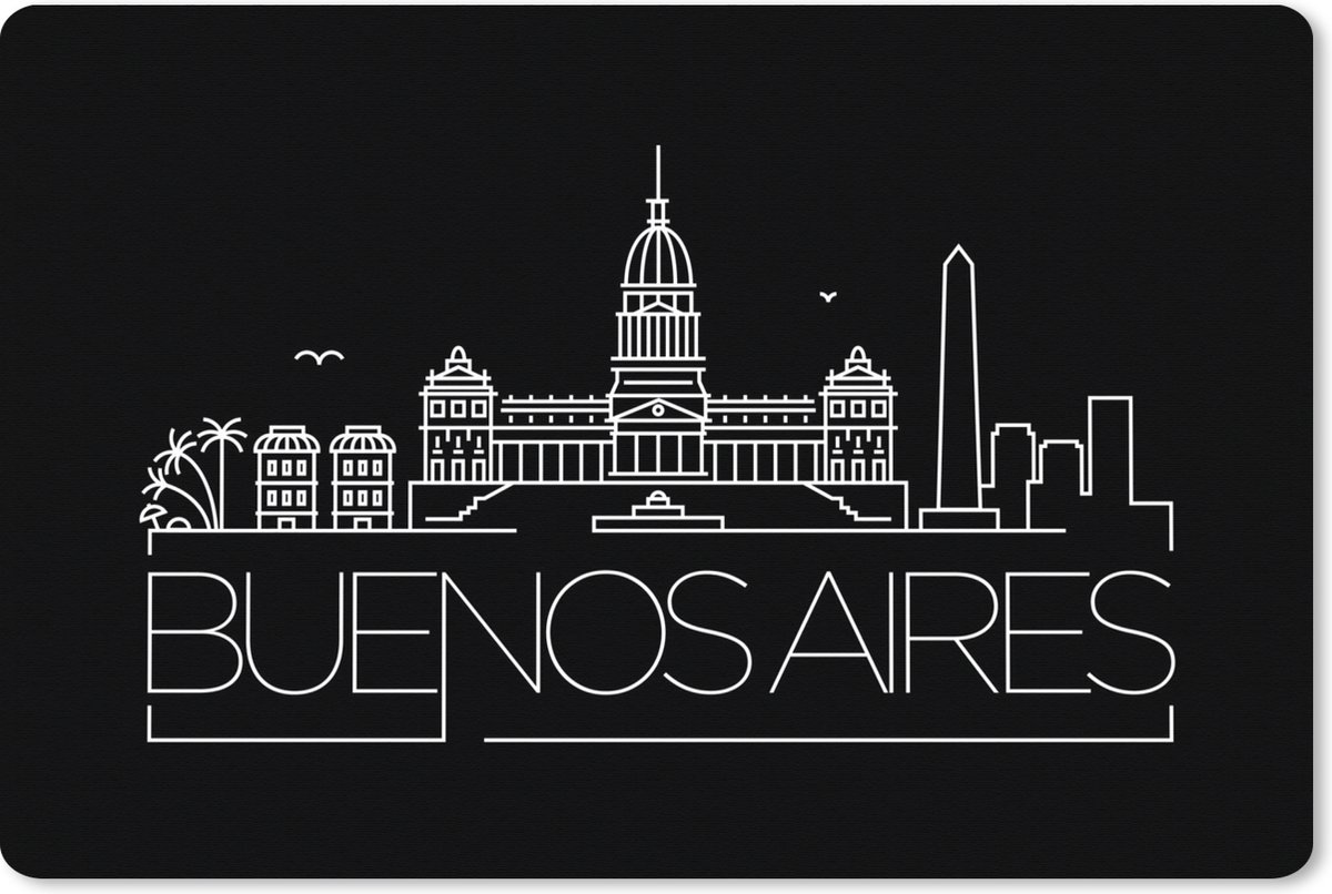 Muismat XXL 90x60 cm - Bureau onderlegger - Bureau mat Skyline "Buenos Aires" op een zwarte achtergrond - Bureaumat - Gaming mousepad xl - Bureaulegger groot - Computer deskmat